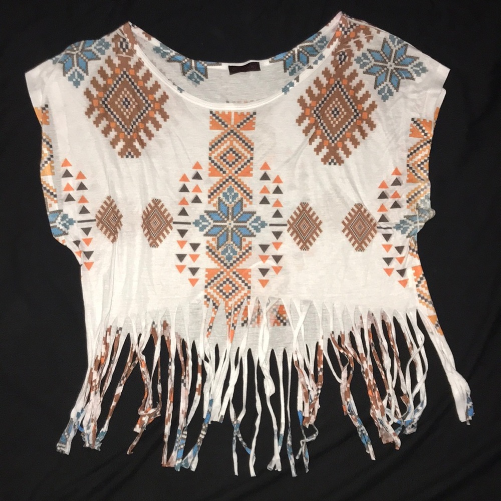 Tribal Print Fringe Tee